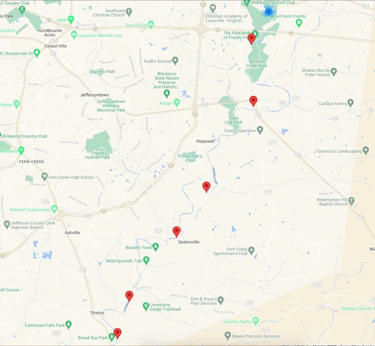 Parklands of Floyds Fork
Louisville (multiple locations)
The Parklands of Floyds Fork is a series of parks connected by the Floyd&#146;s Fork river. This is a goldmine for paddlers, but since there are so many places to access the river, we split them up individually for the rest of the slideshow.  
