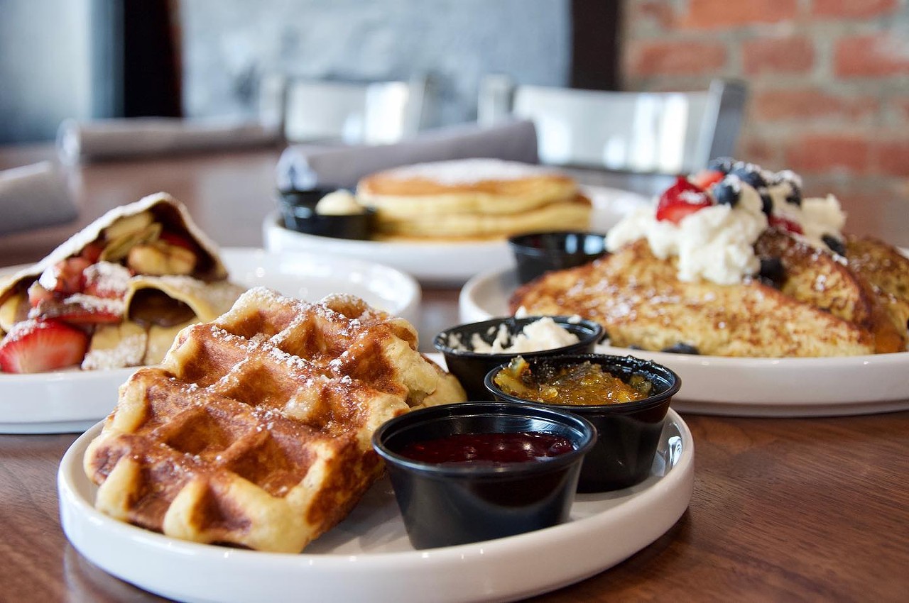 Morning Fork
1722 Frankfort Ave.
Morning Fork describes itself as the &#147;Ultimate Brunch Experience.&#148; The breakfast spot is part of Fork & Barrel, and both deliver the quality food and cocktails you&#146;ve come to expect from this Frankfort Avenue spot. 
Featured in the photo is the Liege Waffle &#150; Liege style waffle made of yeast-based bread dough with sugar pearls. Add three toppings: Bourbon Caramel, Orange Marmalade, Mixed Berry, Bananas Fosters, or Nutella.
