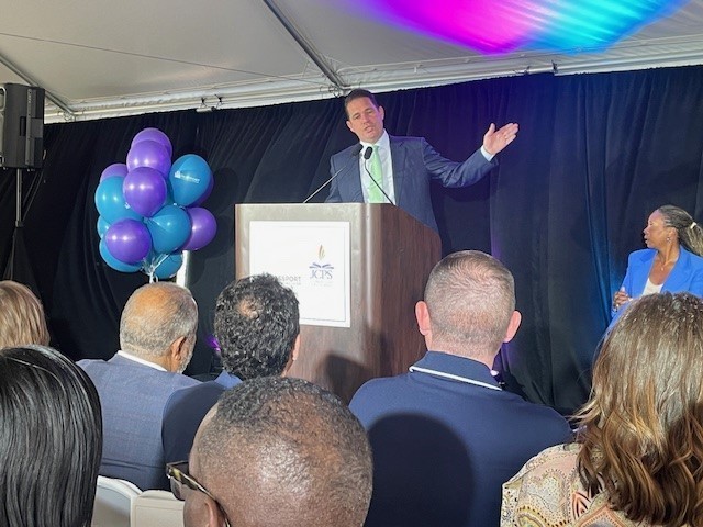 JCPS Superintendent Marty Polio speaks at the groundbreaking of a new middle school for the district.