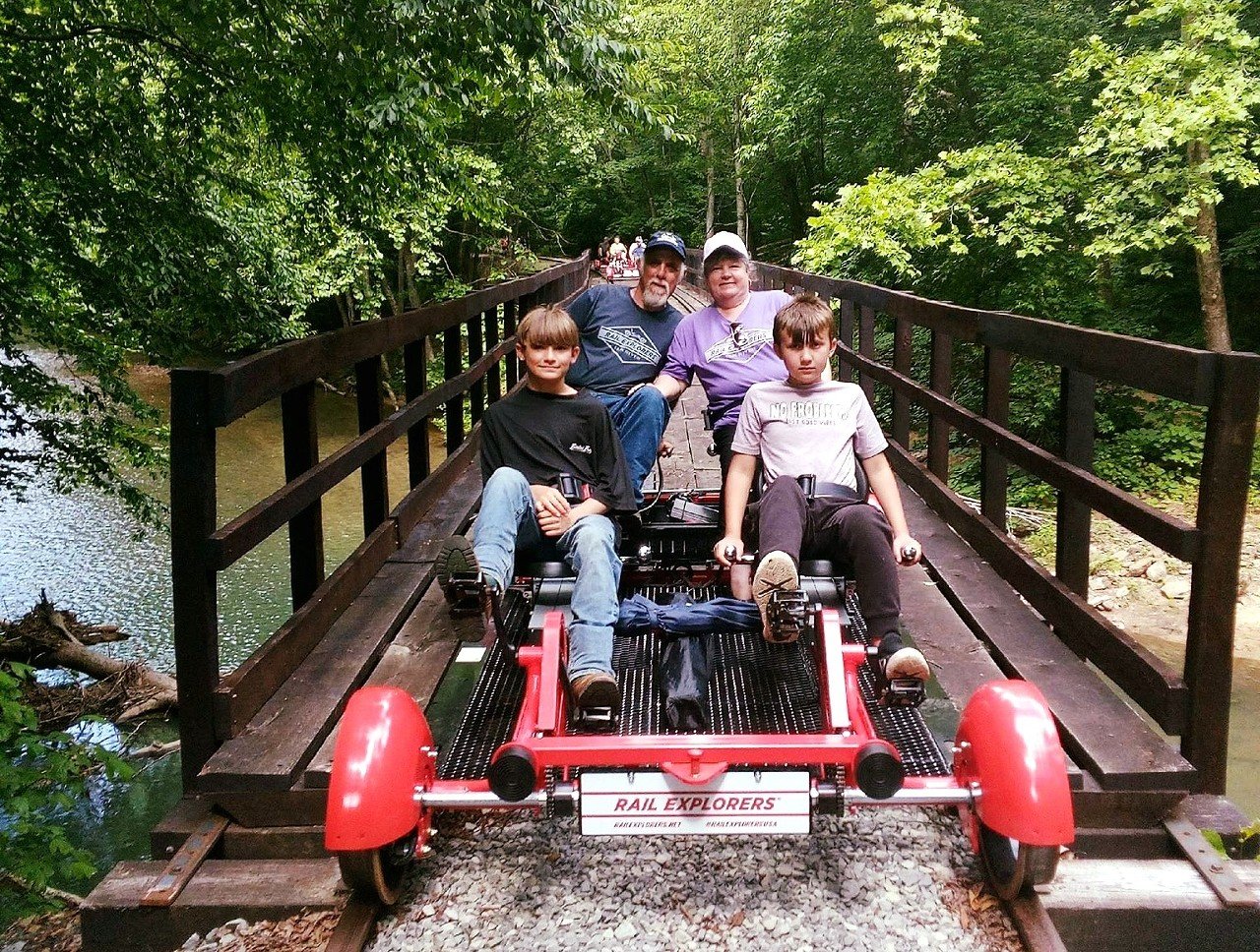 Bluegrass Rail Explorers
175 Beasley Rd, Versailles
Take a trip on a specially-made rail bike for tours through the beautiful landscape of Kentucky. Travel through horse and bourbon country with the power of your legs, the “REX” Propulsion System (in case you aren’t into biking), and determination. Five different tours (including nighttime and fireside tours) will cover over 10 miles of track through scenic destinations.