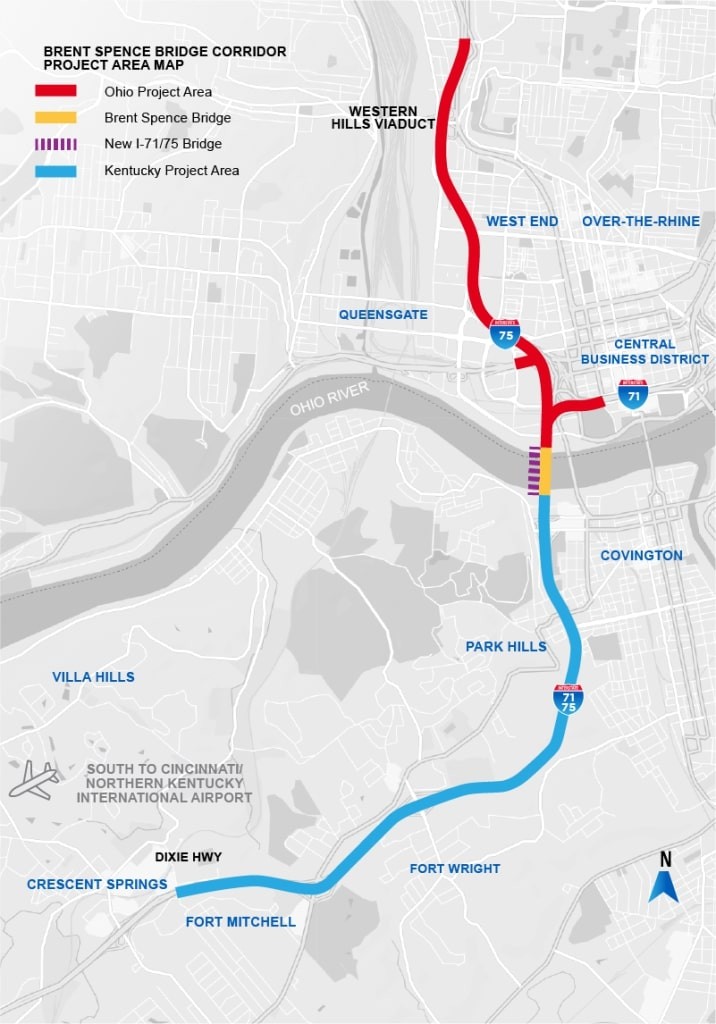 The bridge, going north from Covington, KY, will connect straight to Ohio up through either I-71 or I-75. - Brent Spence Bridge Corridor Project