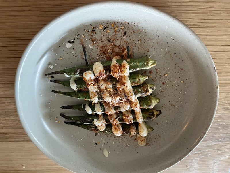 You can take your pick of seven skewered-and-grilled goodies at Enso or try a sampler with one of each. You can eat your veggies and enjoy them too with fresh, al dente okra with garlic-ginger glaze. - Robin Garr